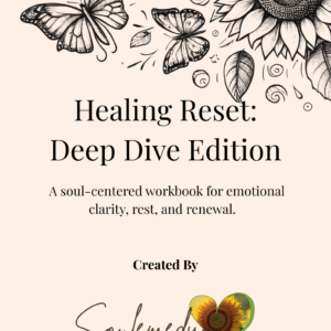 picture of the front of downloadable journal with butterflies and sunflower; healing reset