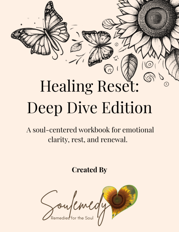 picture of the front of downloadable journal with butterflies and sunflower; healing reset